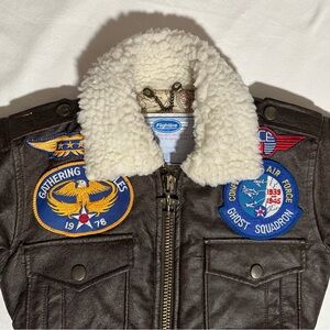Flightline Bomber Jacket with Patches Size 2T Brown Faux Leather $89.99